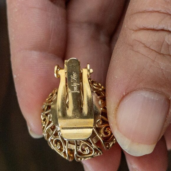 Vintage Judy Lee Filigree Clip On earrings Aurora Borealis Crystal Rhinestone - Picture 5 of 7